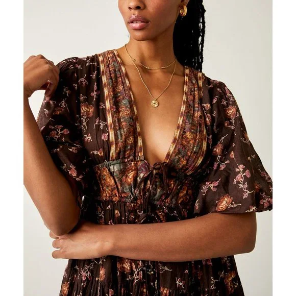 🎉LAST CHANCE🎉 FREE PEOPLE Lysette Maxi Dress / Chocolate Combo - Picture 4 of 10